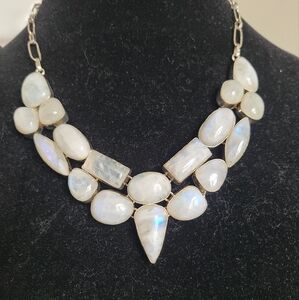 Vintage Boho Bold Chunky Moonstone Gemstone Statement Necklace